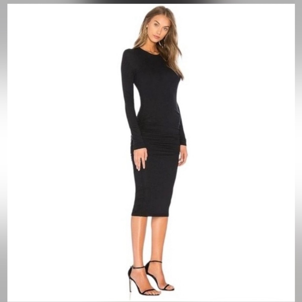 ATM Ribbed Long Sleeve Ruched Dress
